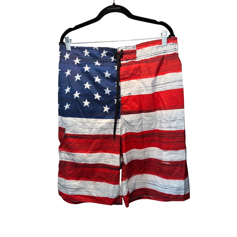 US‎ Apparel Mens XL American Flag Board Shorts Patriotic Mesh Lined Swim Trunks